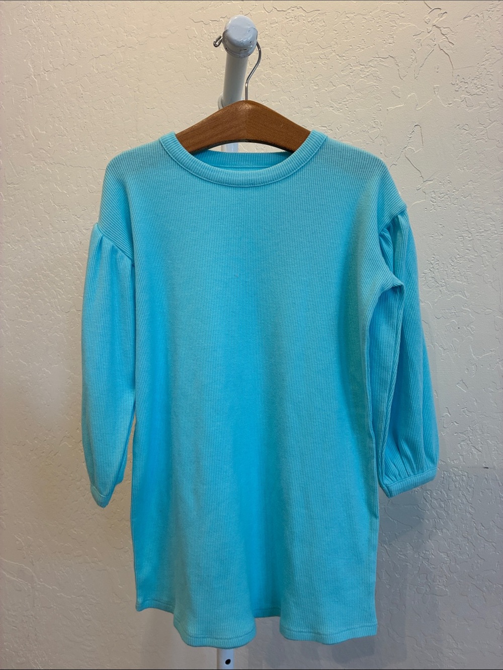 Chaser Kids Ribbed Long Sleeve dress Aqua Blue